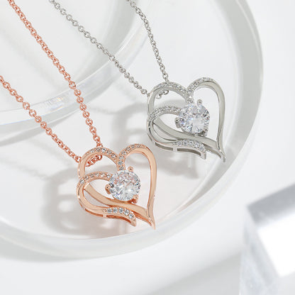 Zircon Double Love Necklace With Rhinestones