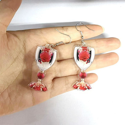 Valentine's Day Rose Wine Glass Acrylic Earrings