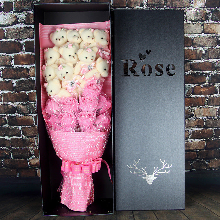 Teddy Bear Rose Soap Flower Dolls With Box