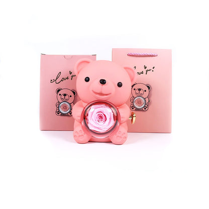 Eternal Rose Teddy Bear With Necklace Rotate Rose