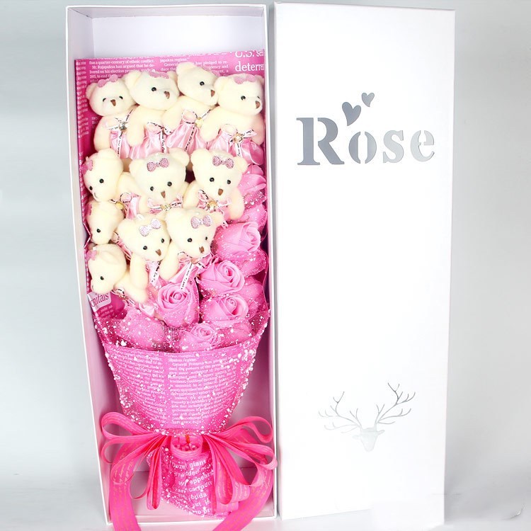 Teddy Bear Rose Soap Flower Dolls With Box