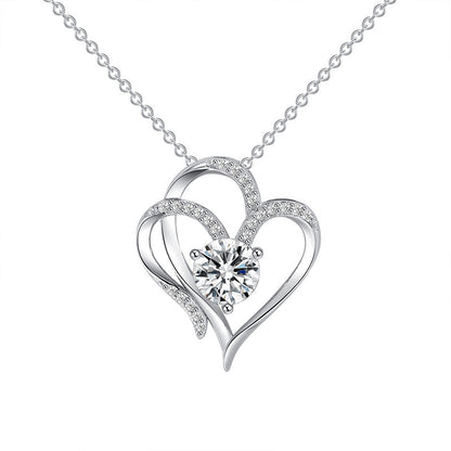 Zircon Double Love Necklace With Rhinestones