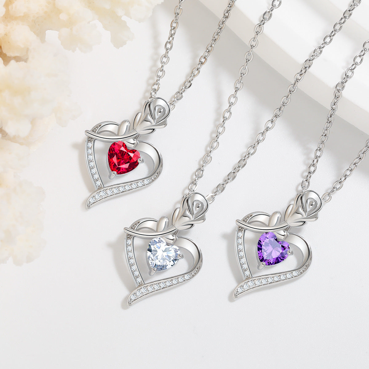 Rose Heart-shaped Necklace With Rhinestones Fashion